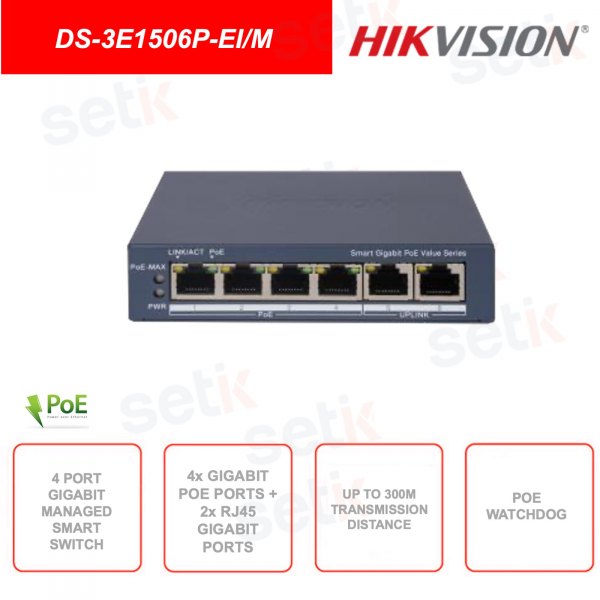 Switch inteligente de red POE - Gigabit - 4 puertos Gigabit POE y 2 puertos Gigabit RJ45
