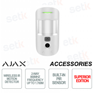 AJAX - Detector de movimiento IR inalámbrico - Cámara integrada - Inalámbrico 868Mhz - Blanco