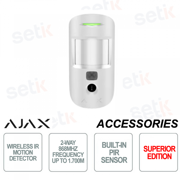 AJAX – Drahtloser IR-Bewegungsmelder – Integrierte Kamera – Kabellos 868 MHz – Weiß