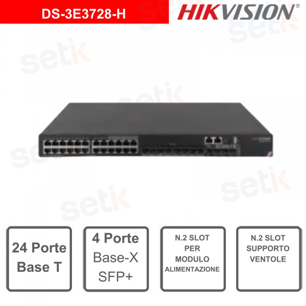 Switch di rete Hikvision 24 porte Base T + 4 porte SFP+ Base-X 10G/1G