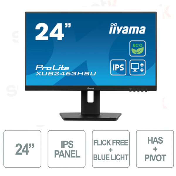 IIYAMA - Monitor de 24 pulgadas - FullHD 1080p - HAS + PIVOT - Certificado TCO - EPEAT® Silver - Seguro para los ojos