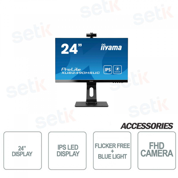 Iiyama Prolite 24-Zoll-IPS-LED-Webcam- und Mikrofon-Monitor – verfügt über (150 mm) + Pivot (Rotation auf beiden Seiten)