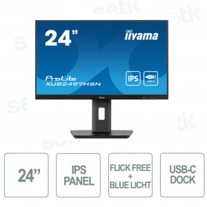 IIYAMA - 24 Inch Monitor - FullHD 1080p @100Hz - HAS + PIVOT rotation on both sides - USB-C Dock