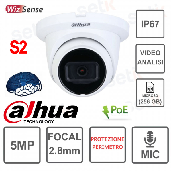 CÁMARA 5MP - ÓPTICA 2.8mm - WizSense - Análisis de Video - IR30M - S2 - Dahua