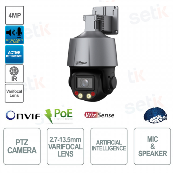 ONVIF POE IP PTZ Camera - 4MP - 5x 2.7-13.5mm - Artificial Intelligence - For Outdoor