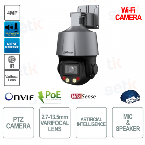 Telecamera Wi-Fi PTZ IP POE ONVIF - 4MP - 5x 2.7-13.5mm - Intelligenza artificiale - Per esterno