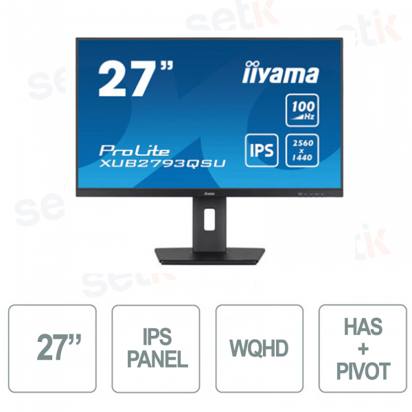 Iyama Monitor - WQHD 2560x1440 - 27 Inch - 100Hz - 1ms - Speakers - HDMI - DisplayPort - Has - Pivot