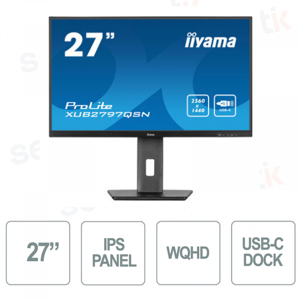 Prolite Monitor 27 Zoll IPS WQHD 1 ms flimmerfreier Lautsprecher – USB-C Dock – IIYAMA