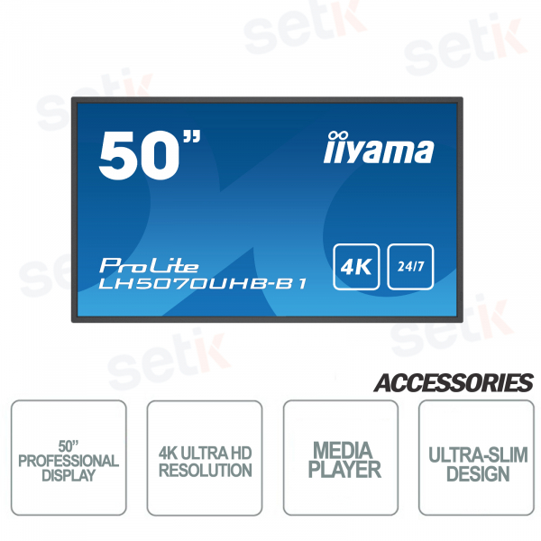 Moniteur professionnel IIYAMA 50 pouces - Résolution 4K Ultra HD - Lecteur multimédia - OS Android - IISIGNAGE²