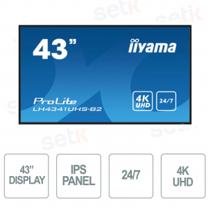 Monitor Prolite Pantalla IPS profesional UHD 4K de 43 pulgadas - LAN - 24/7 - Reproductor multimedia IIYAMA