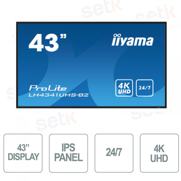 Prolite Monitor 43 Inch UHD 4K Professional IPS Display - LAN - 24/7 - IIYAMA Multimedia Player
