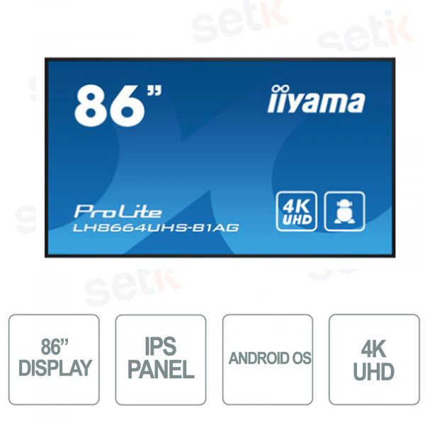 LH8664UHS-B1AG - IIYAMA - Monitor 86 Pollici - IPS - 4K UHD  Con Speakers - Segnale FailOver - Android OS - iiSignage