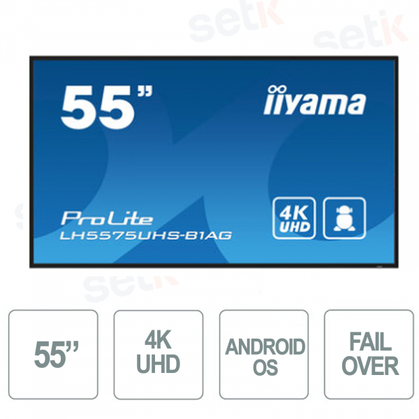 LH5575UHS-B1AG - IIYAMA Professional Monitor 55" - 4K UHD - Android OS - iiSignege - FailOver Signal - SDM
