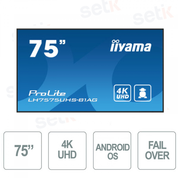 Monitor IIYAMA iiSignage de 75" - 3840 x 2160 4K UHD - 8ms - WIFI - Funcionamiento 24/7 - SDM