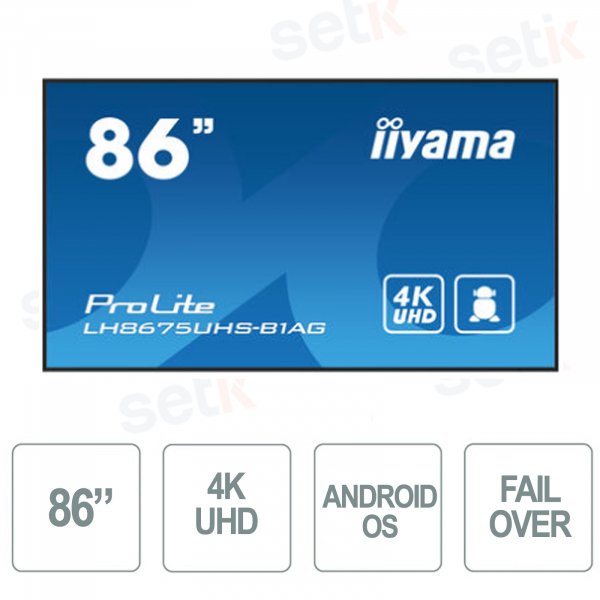 LH8675UHS-B1AG - IIYAMA - Monitor 86 Pollici - IPS - 4K UHD  Con Speakers - Segnale FailOver - Android OS - iiSignage - SDM