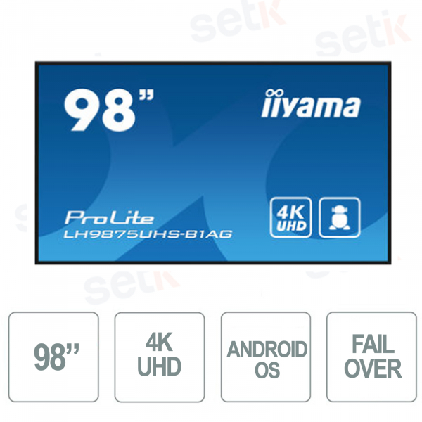 Monitor iiyama 4k UHD IPS de 98 pulgadas - Sistema operativo Android - iiSignage - FailOver - RANURA PARA PC OPS
