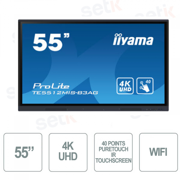 Monitor IPS 4K Ultra HD de 55 pulgadas - Pantalla táctil de 40 puntos - Antirreflejos - WIFI - Altavoz estéreo - USB-C