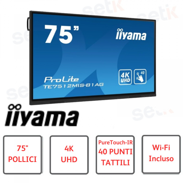 Pantalla interactiva con pantalla táctil LCD 4K de 75 pulgadas IIYAMA