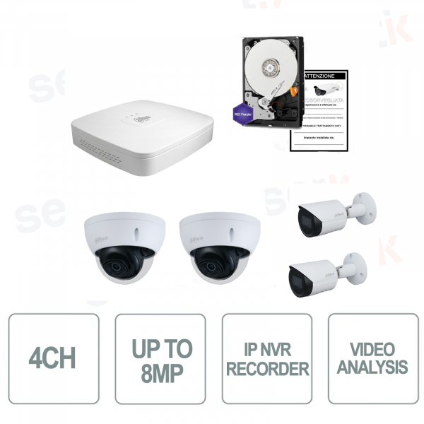 4-Channel IP 8MP Video Surveillance Kit + Cam Mpx + HD - Business Series - Dahua
