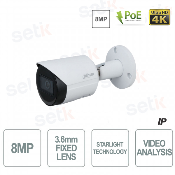 Caméra IP Dahua Onvif Poe 8MP Starlight H.265 Optique Fixe