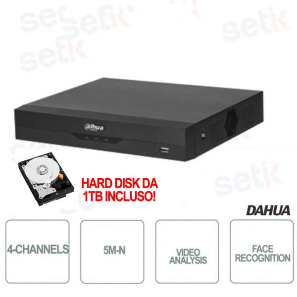 XVR 5in1 H265+ 4 Channels 5M-N WizSense Video Analysis Face recognition - 1T disc - Dahua