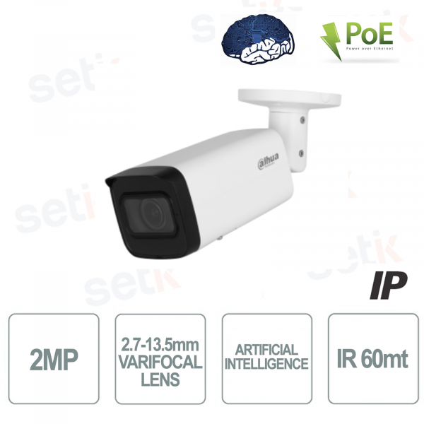 AI IP Camera PoE 2MP Motorized Varifocal 2.7-13.5mm Alarm and Audio WDR IP67 IK10 - Dahua