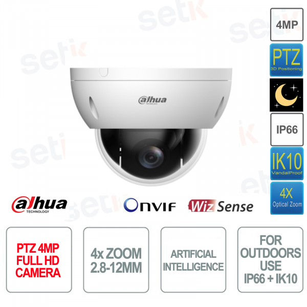 Starlight IP ONVIF PoE PTZ Camera - 4MP - 2.8-12mm 4x - Artificial Intelligence - For Outdoor