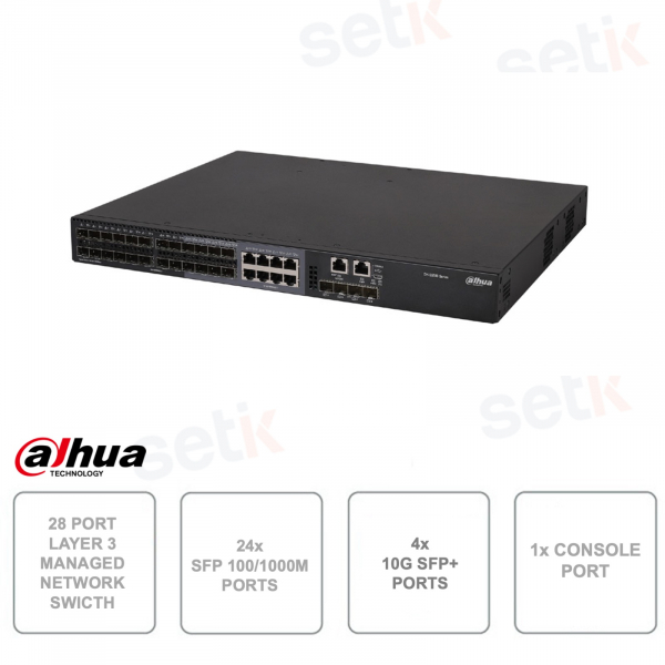 Managed network switch - 28 ports - 24 SFP 100/1000Mbps ports + 4 10G SFP+ ports - Console port