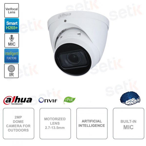 Caméra Eyeball IP POE ONVIF - 2MP - Intelligence artificielle - Objectif à focale variable 2,7-13,5 mm - S3