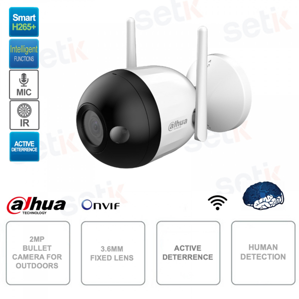 ONVIF IP Bullet Camera - WIFI - 2MP - 3.6mm fixed lens - Active deterrence - Outdoor - Dual IR