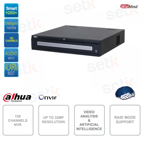 ONVIF IP NVR - 128 canales - Hasta 32MP 8K - Análisis de vídeo e inteligencia artificial - Audio - Alarma
