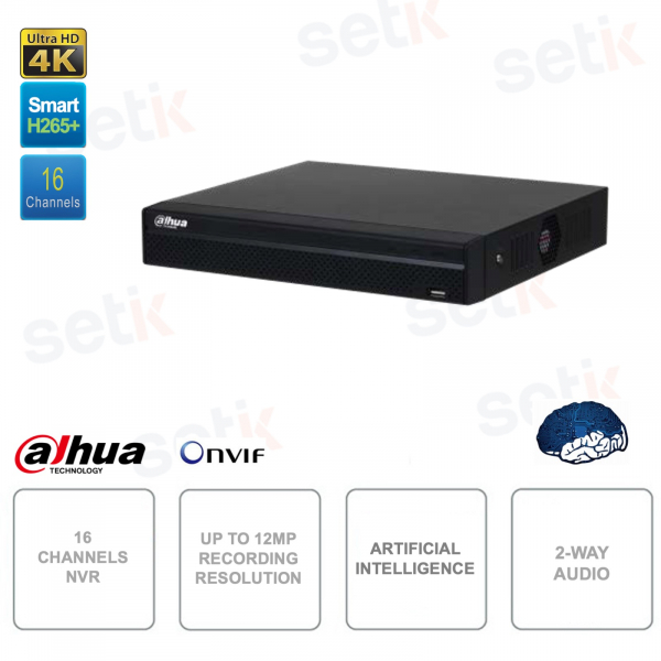 NVR IP ONVIF - 16 canali - Risoluzione fino a 12MP - Intelligenza artificiale - Audio bidirezionale