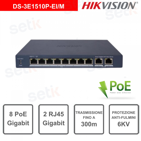 HIKVISION Netzwerk-Switch 8 Port Poe-2 Port Gigabit RJ45