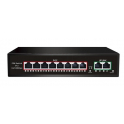 Switch 8 ports PoE + 2 ports uplink - distance max. 250 mètres - Setik