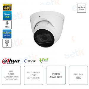 POE ONVIF Dome IP-Kamera 8 MP 4K – motorisiert 2,7–13,5 mm – Videoanalyse – Mikrofon