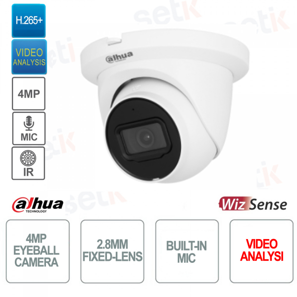 Telecamera IP POE ONVIF® Eyeball 4MP - Ottica 2.8mm - Video Analisi - IR 30m - WizSense - Dahua