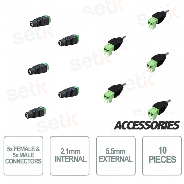 5 X Male Power Connectors and 5 X Female Power Connectors for CCTV CCTV