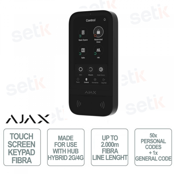 Ajax Superior Keypad TouchScreen Fibra - Tastiera Touch Screen Cablata - Colore Nero