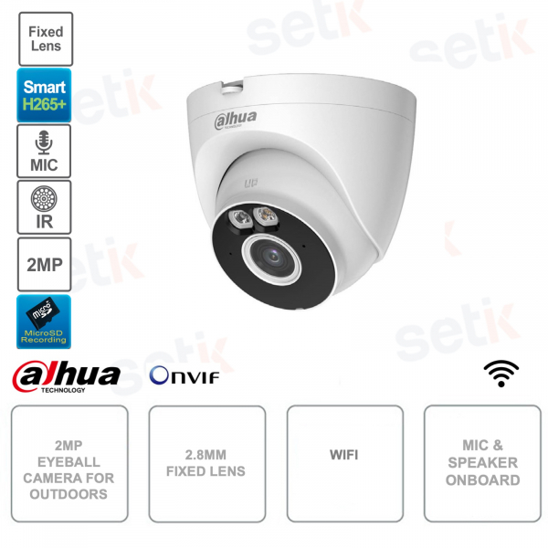 Caméra IP ONVIF 2MP Eyeball - Objectif fixe 2,8 mm - WIFI - Smart Dual Light
