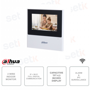 Two-wire IP and WIFI indoor monitor - 4.3 inch touchscreen - Door unlocking