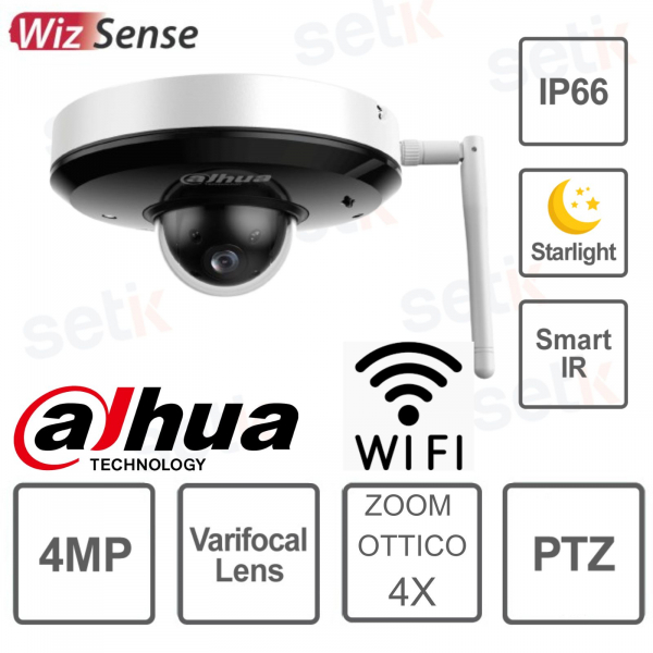 Caméra IP dôme PTZ - 4MP - WIFI à focale variable - Starlight - WizSense - Dahua