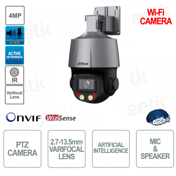 Cámara ONVIF PTZ IP Wi-Fi - 4MP - 5x 2.7-13.5mm - Inteligencia Artificial - Para Exteriores