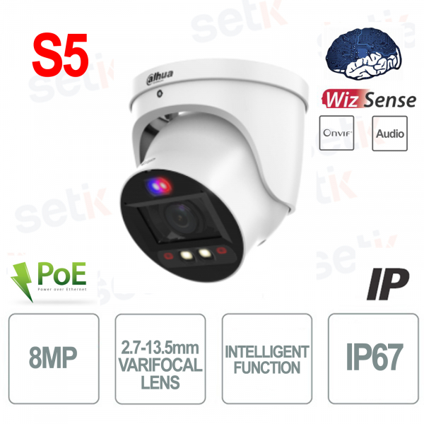 Telecamera AI IP ONVIF® PoE 8MP Ottica Varifocale 2.7-13.5mm Video Analisi S5 - Wizsense - Dahua