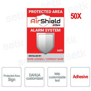 KIT 50X Dahua Adesivi Cartelli Area Protetta Antintrusione Allarme Personalizzati per Professionisti in Italiano