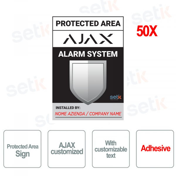 KIT 50X AJAX Adesivi Cartelli Area Protetta Antintrusione Allarme Personalizzati per Professionisti in Italiano
