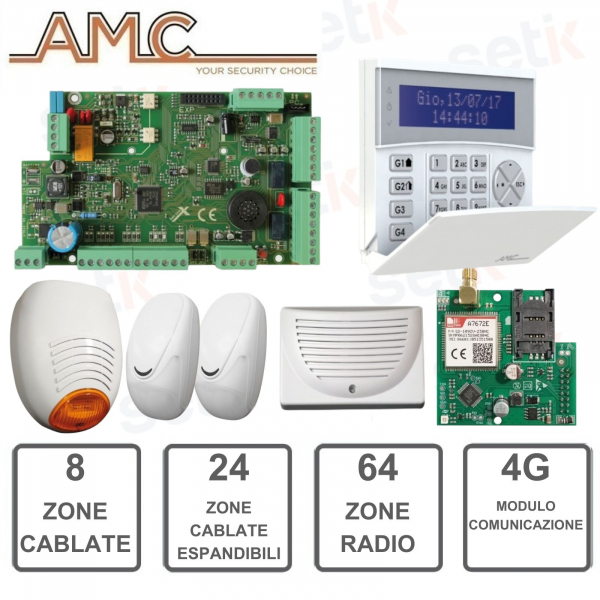 Kit antirrobo AMC - centralita híbrida 8/24 zonas cableadas - 64 radios