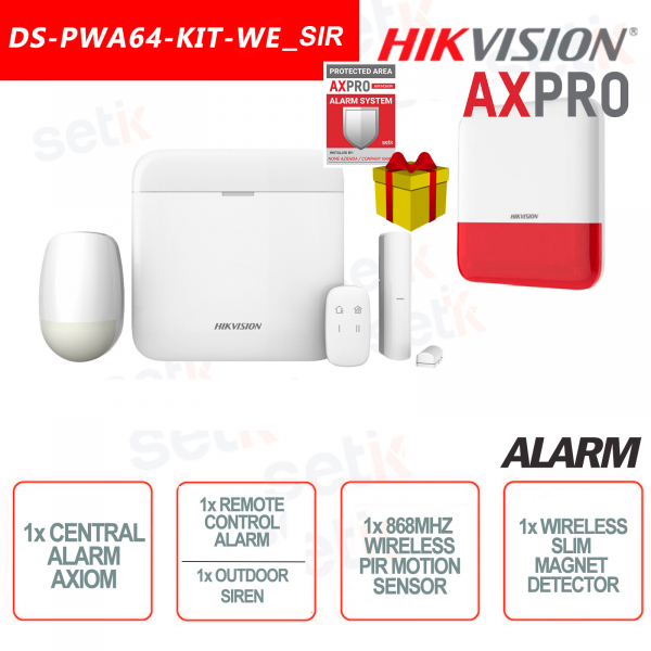 Hikvision AXPro Professionelles Alarm-Set, 868 MHz, kabellos, 64 Zonen + externe Sirene