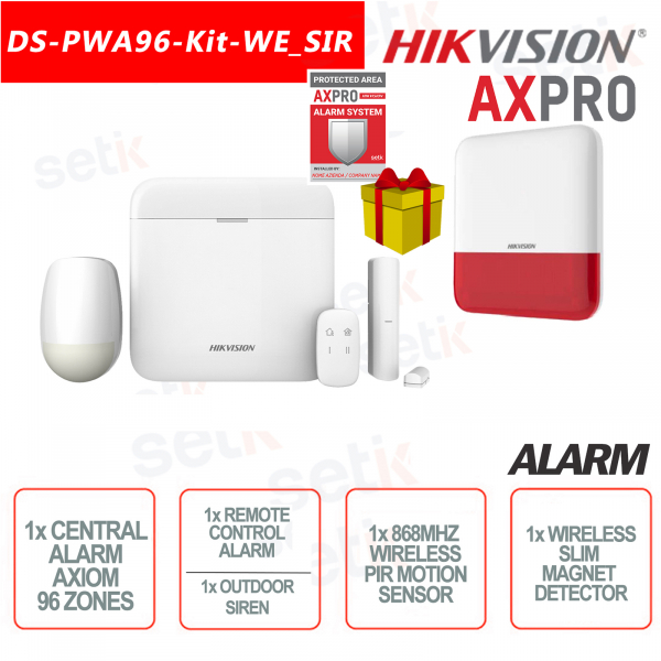 Hikvision AXPro Kit di Allarme Professionale 868MHz Wireless senza fili 96 ZONE + Sirena Esterna