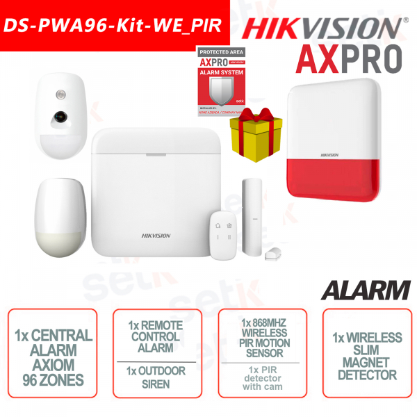 Hikvision AXPro Kit de Alarma Profesional 868MHz Inalámbrico 96 ZONAS + Sirena Externa + Sensor PIR