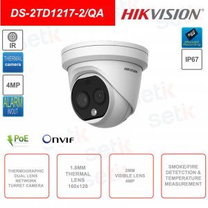 Telecamera Ibrida Turret Termica IP POE ONVIF - Ottica visibile 2mm - 4MP - Ottica termica 1.8mm - Da esterno